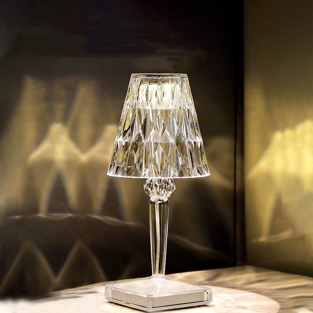 Xtraworks USB Oplaadbare Kristal Nachtlampje - Zilver - Touch - Dimfunctie - Kunststof