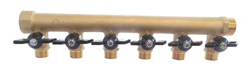 SOMATHERM FOR YOU - Messing verdeler met mini-ventielen - 6 uitgangen - 15/21 mannelijk - 20/27 vrouwelijk - 20/27 uitgang