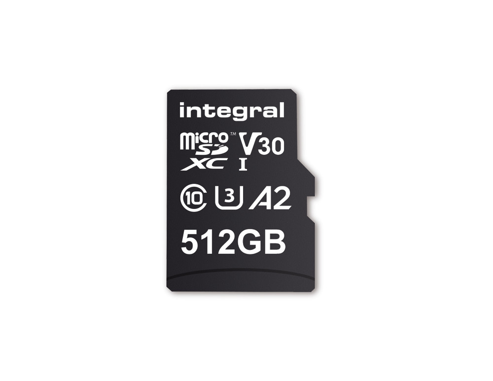 Integral INMSDX512G-180/150V30 512GB MICRO SD CARD MICROSDXC UHS-1 U3 CL10 V30 A2 UP TO 180MBS READ 150MBS WRITE