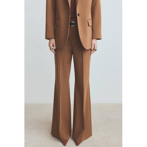 Mango Wide Leg High Waist Trousers Brown