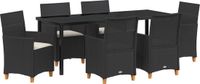 vidaXL Eettafel Set 7-delig Zwart Polyrattan