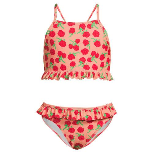 Orange Stars crop bikini met ruches oranje/fuchsia