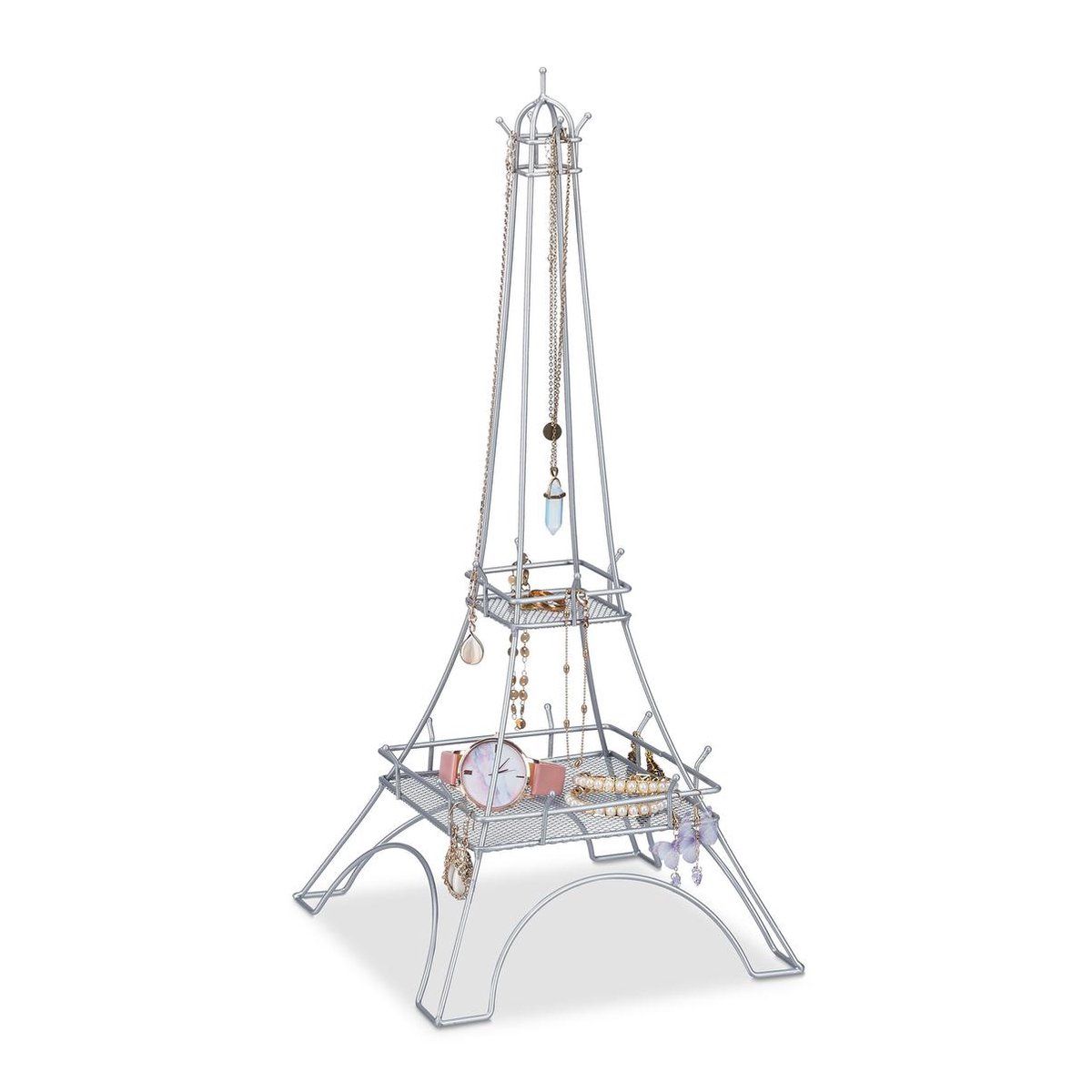 Relaxdays Sieradenhouder Eiffeltoren - Sieradenrekje Metaal - Zilver