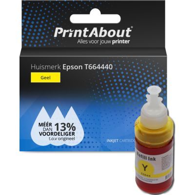PrintAbout Huismerk T664440 Gele Inktcartridge | Compatibel met Epson EcoTank printers | 7500 pagina's