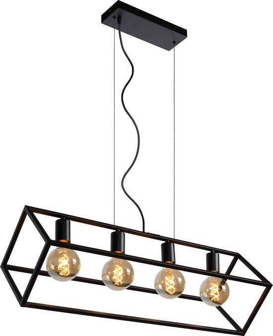 Lucide FABIAN Hanglamp - 4xE27 - Zwart - Met Dimfunctie