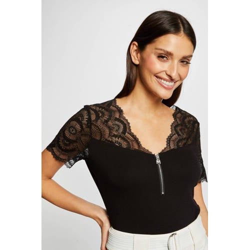 Morgan Semi-Transparent Lace Top - Black