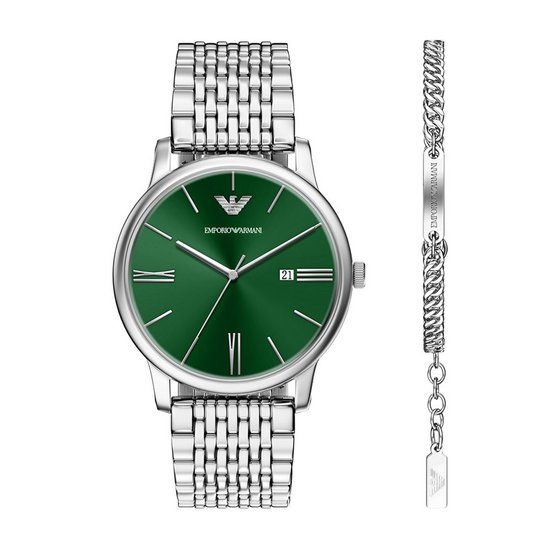 Emporio Armani Mannen Horloge geschenkset 42 mm Zilverkleurig