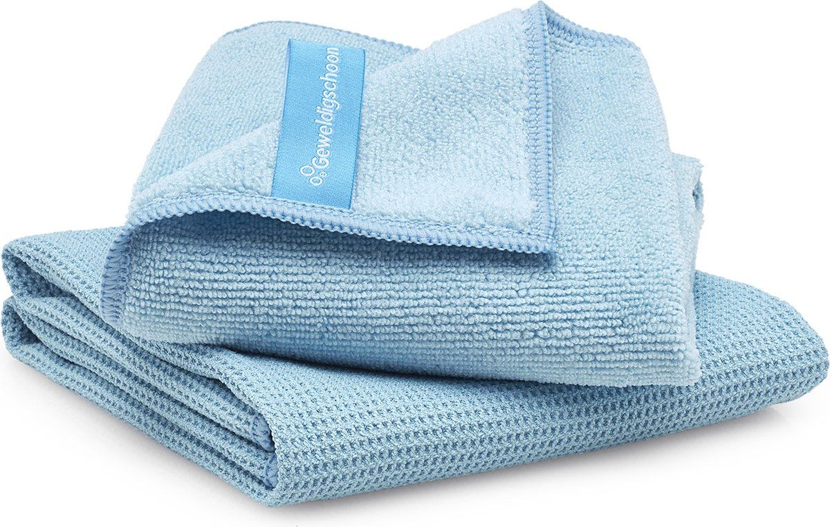 Geweldigschoon Raamdoekenset - Schoonmaakdoek en droogdoek - Microvezeldoeken - Maat M - Blauw