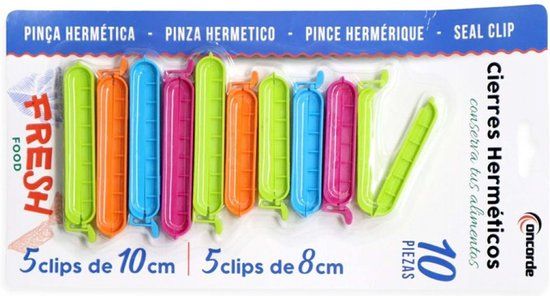 Concorde Vershoudclips - 10 stuks - felle kleurenmix - kunststof - 10 cm