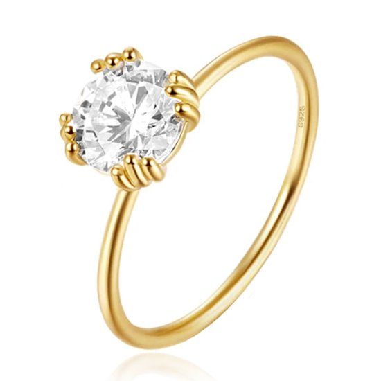 Elenza AMS Elenza Thin .925 Zilveren Ring met Grote Zirconia en Gouden Plating – 1mm-16mm