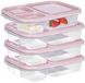 Storage Solutions Vershoudbakje/lunchbox - 4x - luchtdicht - 3 vakjes - lichtroze - kunststof - broodtrommel