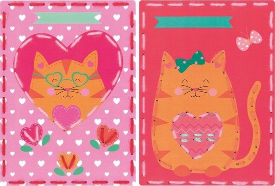 Vervaco Borduurkaart kit - Poezen met hartje set van 2