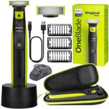 Philips OneBlade QP2724/10 scheerapparaat + etui + oplaadstation voor Philips, groen/zwart, met opzetstukken voor het lichaam