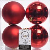 Decoris Boules de Noël - 4x pièces - rouge - 10 cm - plastique - décoration de Noël