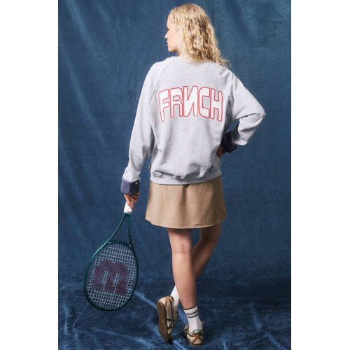 FRNCH katoenen sweater met backprint - grijs