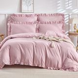 Ibenzoa® Roze Dekbedovertrekset Met Ruches En Kussenslopen Voor Comfortabele Slaapervaring