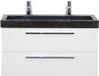 BES LED Seville Badmeubelset 100 cm - Wit Hoogglans - Wastafel Hardsteen Wit Lucca 2 Kraangaten