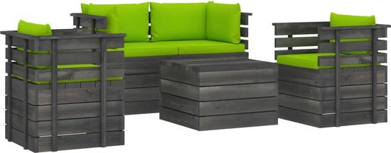 vidaXL 5-delige loungeset met kussens pallet massief grenenhout