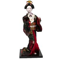 Lachineuse Japanse pop in rode en zwarte kimono - Traditionele Aziatische pop 31 cm - Japanse woonkamerdecoratie - Geisha-figuur - Handgemaakt - Woondecoratie Azië Japan