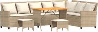 vidaXL 4-delige L-vormige tuinbankstel met kussens, beige, polyrotan