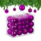 Relaxdays Kerstballen Set van 50 - Kunststof - Glanzend en Mat - Paars - Onbreekbaar