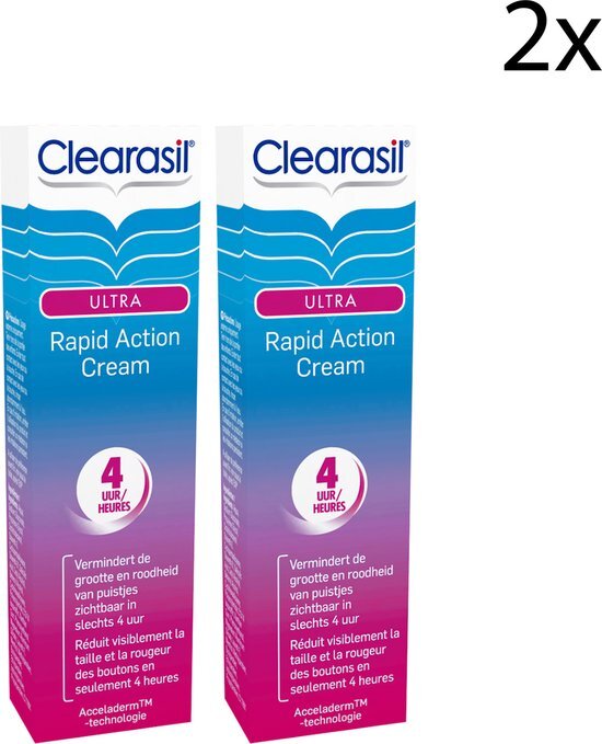 Clearasil Ultra Rapid Action Cream - BehandelingscrÃ¨me - 2 x 15 ml - Grootverpakking