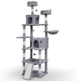 VOUNOT XXL Kattenboom 215 cm, kattenmeubel met meerdere verdiepingen, stabiele kattenboom, kattenkrabpaal met mand, hangmat, pluche ballen, dikke stammen, klimboom voor katten, beige
