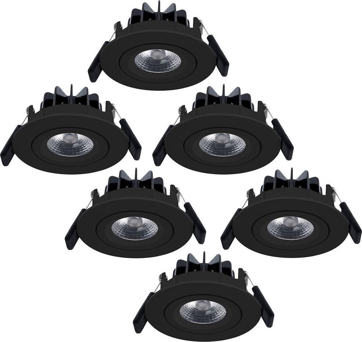 Lightexpert 6x HOFTRONIC Salerno - Kantelbare inbouwspot - LED - Rond zaagmaat 79mm - Zwart - Dimbaar - Kantel- en draaibaar - 8 Watt - 650 lumen - 230V - 2700K Extra warm wit - Plafondspots - Inbouwspot voor badkamer en buiten -