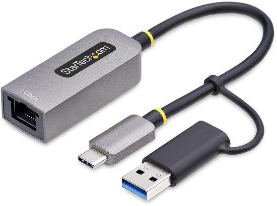 StarTech.com USB-C naar Ethernet Adapter met USB-A Dongle, 10/100/1000Mbps, USB 3.0 naar Gigabit Ethernet Netwerk Adapter, 15cm Ingebouwde Kabel, USB GbE Adapter