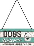 Nostalgic-Art Retro Ophangbord, PfotenSchild – Dogs Welcome – Geschenkidee voor hondenbezitters, van metaal, Vintage ontwerp, 10 x 20 cm