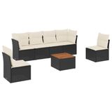 vidaXL 7-delige Loungeset met Kussens, Poly Rattan, Zwart