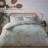 Fusion Duck Egg Blue Giraffe dekbedovertrekset, tweepersoons (200 x 200 cm), omkeerbare dierenprint, 100% katoen, 2 kussenslopen, leuk giraffenbeddengoed voor kinderen of volwassenen