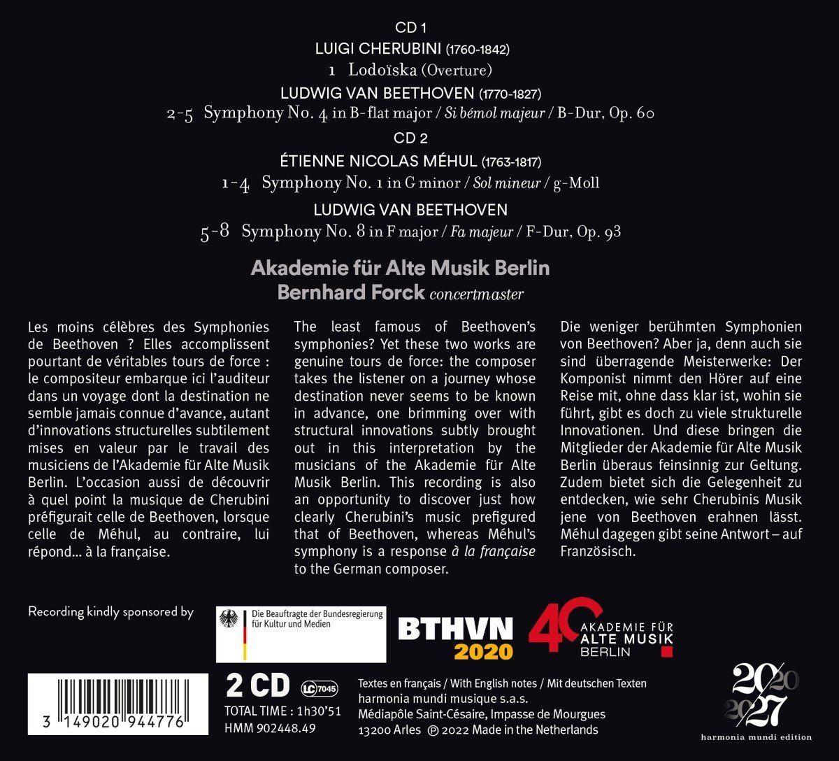 PIAS Nederland Beethoven: Symphonies Nos. 4 & 8/Méhul: Symphony No. 1/...