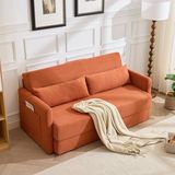 OKWISH Canapé-lit 165 X 92 X 82 Cm - 2 En 1 Pliable Pour Petits Espaces - Avec Coussins Lombaires Et Poches Latérales - Tissu Corduroy - Orange