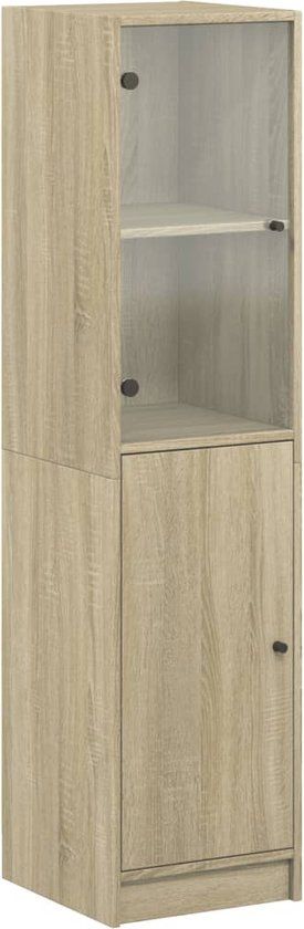 vidaXL Hoge kast met glazen deur - 35x37x142 cm - Sonoma eikenkleurig