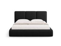 Lit coffre avec tête de lit 140x200cm en chenille noir