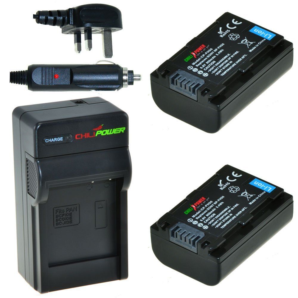ChiliPower 2 x NP-FH50 accu's voor Sony - Charger Kit + car-charger - UK version
