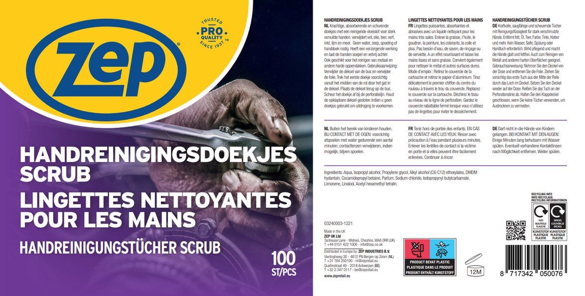 Zep Handreinigingsdoekjes Scrub - 8717342050076