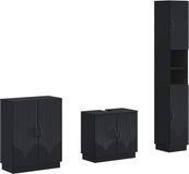 vidaXL - 3-delig - badkamerkast - set - HOORN - Zwart - Bewerkt - hout