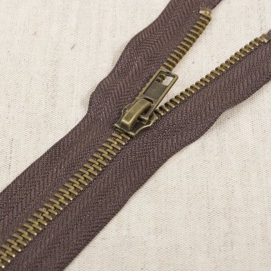 Deelbare rits bruin 50cm - antiek gouden metalen tandjes - ritssluiting - donkerbruin - metaal