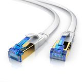 Primewire LAN-kabel CAT 8, platte kabel, patchkabel tot 40 Gbit/s, S/FTP PIMF afscherming, vergulde RJ45-connectoren, trekontlasting, netwerkkabel 15 meter, Ethernet, halogenvrij, wit