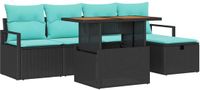 vidaXL Tuinbank - Set - Zwart - Polyrattan