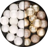Kaemingk B.V. 28x stuks petites boules de Noël en plastique blanc et champagne 3 cm