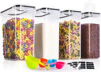 Sans marque Lot de 4 boîtes de conservation, 4 litres, récipient hermétique en plastique avec couvercle, pot de conservation pour conserver pâtes, muesli, riz, farine et pour alimentation animaux, réutilisable