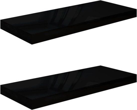vidaXL Wandschappen - zwevend - 2 stuks - 60x23,5x3,8 cm - MDF - hoogglans zwart
