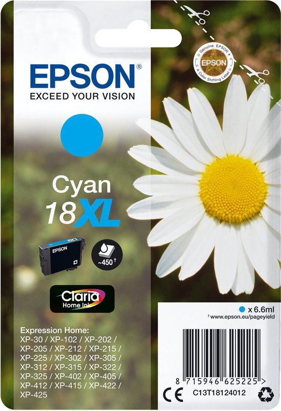 Epson 18 XL Cyaan inktcartridge - 450 pagina's - Origineel