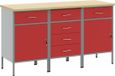 vidaXL Werkbank met lades, 3 stuks, rood en grijs, 150 x 55 x 85 cm