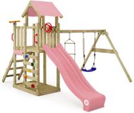 Wickey MultiFlyer Light Speeltoestel - Speeltoren met Schommel en Glijbaan - Inclusief Zandbak en Touwladder - 371x272x252 cm - Pastelroze