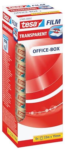 tesafilm tesafilm transparant - transparant plakband met sterke hechting - bestand tegen veroudering en scheurvast, Office-Box met 8 wielen, 33m x 19mm