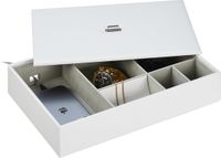 Relaxdays sieradendoos met deksel, juwelendoos met vakken, H x B x D: 7 x 32 x 22 cm, lederlook, wit